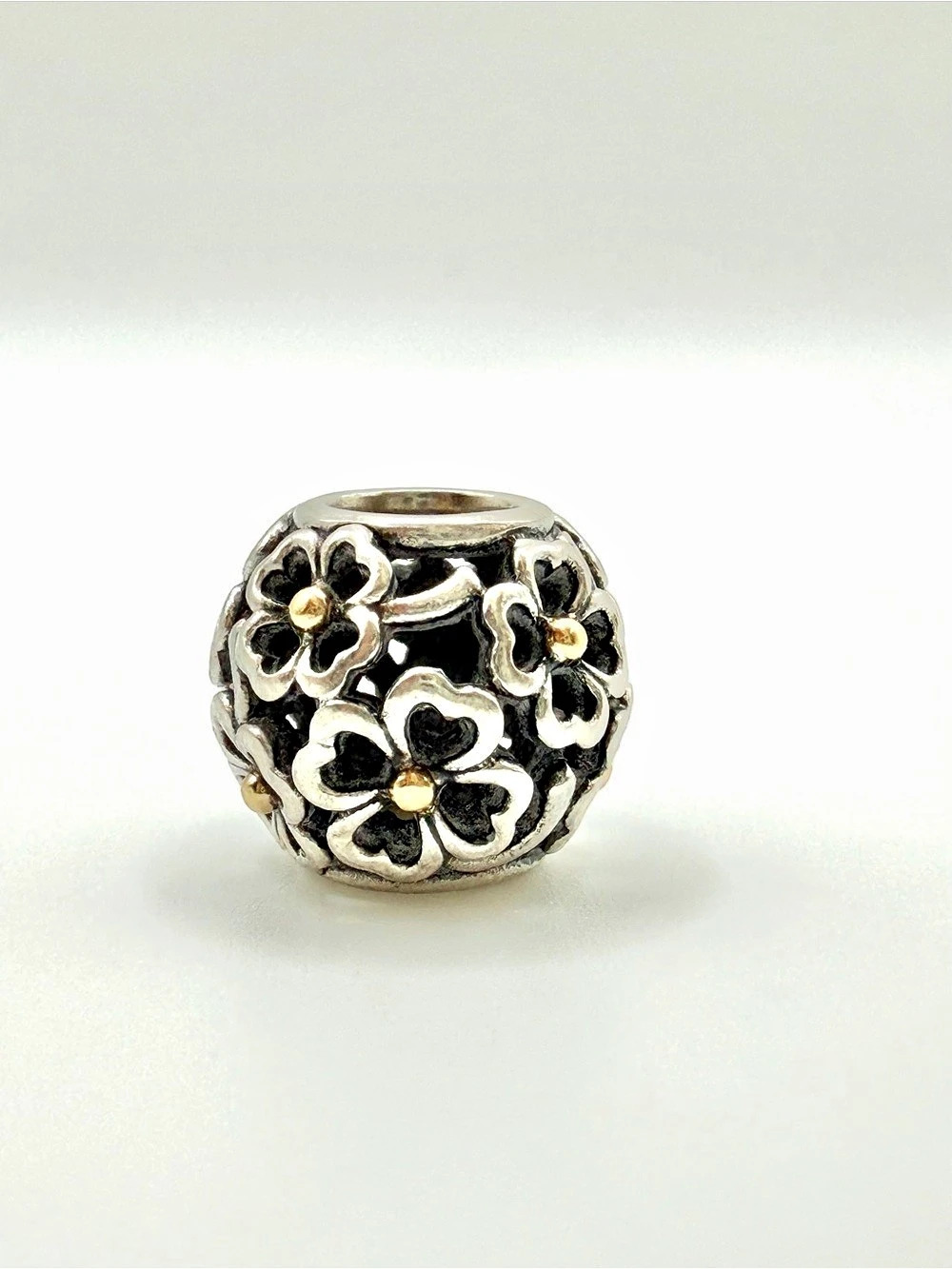 Pandora Evening Floral Charm Sterling Silver 14K Gold S925 ALE Retired C025